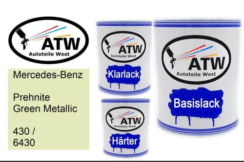 Mercedes-Benz, Prehnite Green Metallic, 430 / 6430: 1L Lackdose + 1L Klarlack + 500ml Härter - Set, von ATW Autoteile West.